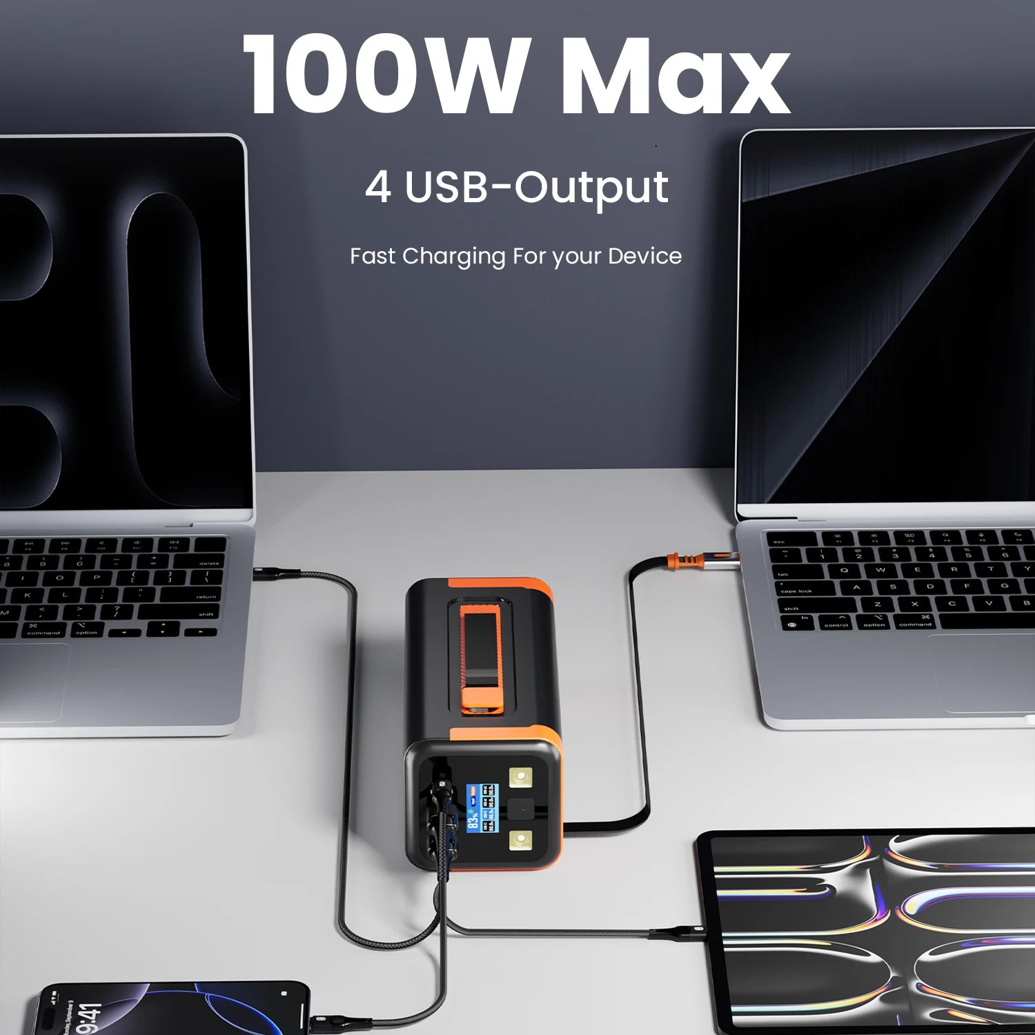 Batería Externa 50000mAh 100W PD Carga Rápida con Cable Retráctil