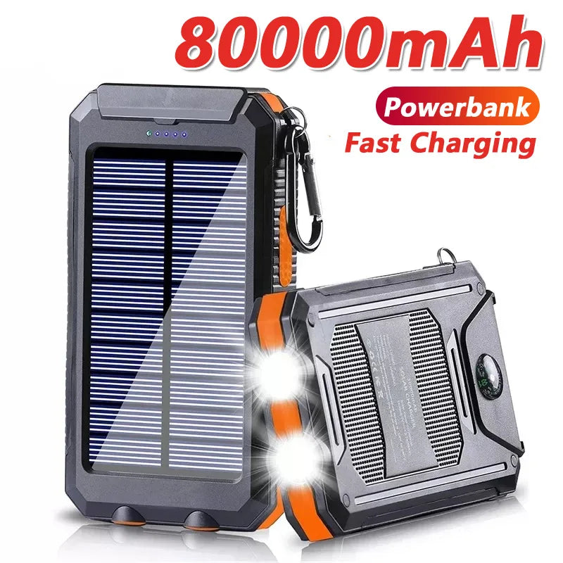 Batería externa solar de 80000 mAh con linterna LED para smartphones